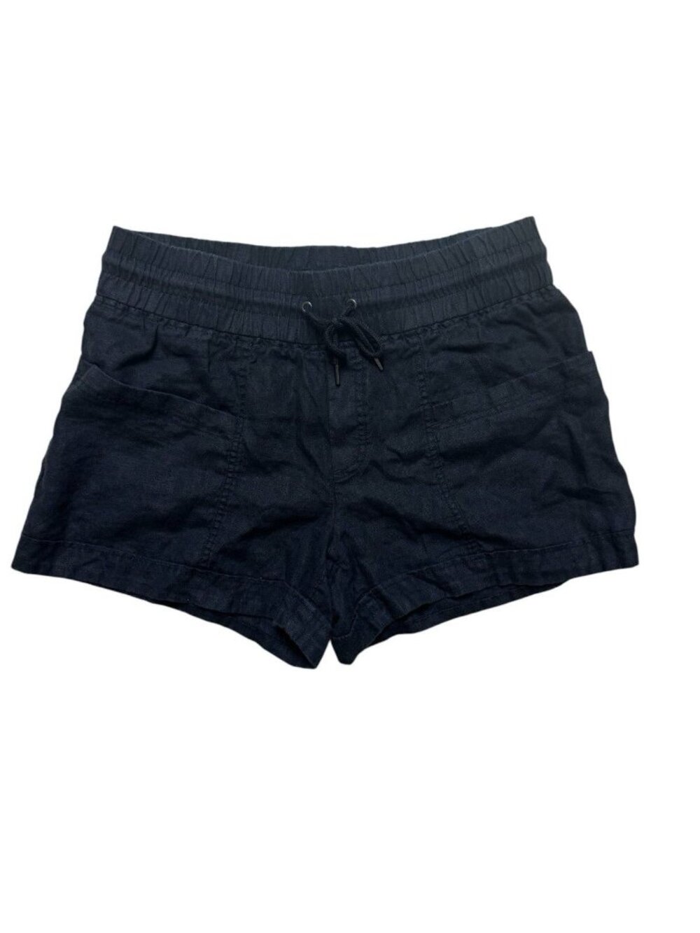 Athleta Cabo Linen Shorts Women Size 12 Black Drawstring Casual Summer